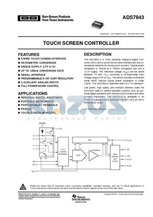 ADS7843 datasheet - TOUCH SCREEN CONTROLLER