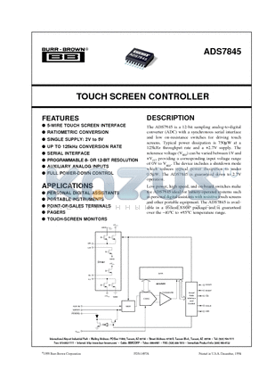 ADS7845E datasheet - TOUCH SCREEN CONTROLLER