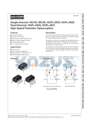 6N135SD datasheet - HIGH SPEED TRANSISTOR OPTOCOUPLERS