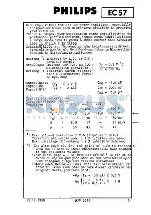 EC57 datasheet - DISC-SEAL TRIODE FOR USE AS POWER AMPLIFIER