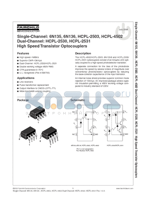 6N135SV datasheet - High Speed Transistor Optocouplers