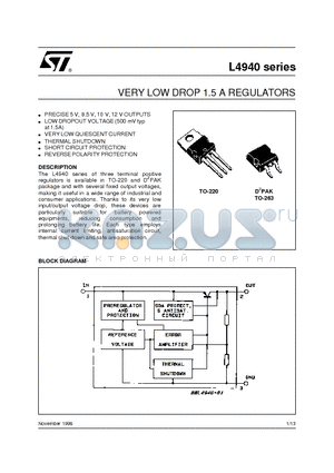 L4940D2T5 datasheet - VERY LOW DROP 1.5 A REGULATORS