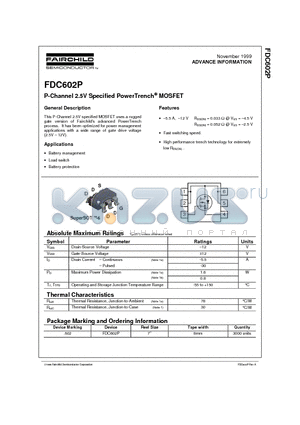 FDC602 datasheet - P-Channel 2.5V Specified PowerTrench MOSFET