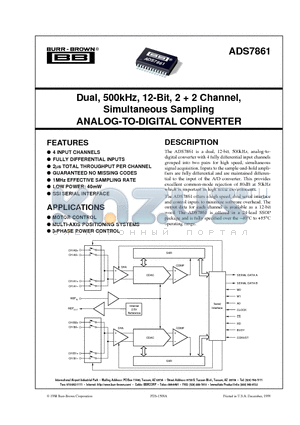 ADS7861 datasheet - Dual, 500kHz, 12-Bit, 2  2 Channel, Simultaneous Sampling ANALOG-TO-DIGITAL CONVERTER