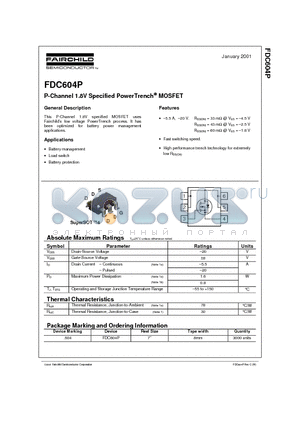 FDC604P_01 datasheet - P-Channel 1.8V Specified PowerTrench MOSFET