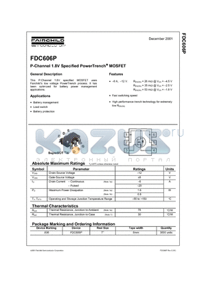 FDC606P datasheet - P-Channel 1.8V Specified PowerTrench MOSFET