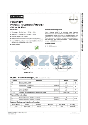 FDC610PZ datasheet - P-Channel PowerTrench^ MOSFET