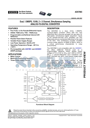 ADS7863IDBQ datasheet - Dual, 1.5MSPS, 12-Bit, 2  2 Channel, Simultaneous Sampling ANALOG-TO-DIGITAL CONVERTER