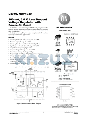 L4949DR2G datasheet - 100 mA, 5.0 V, Low Dropout Voltage Regulator with Power−On Reset