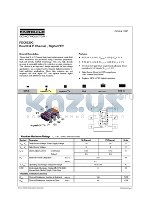 FDC6320 datasheet - Dual N & P Channel , Digital FET