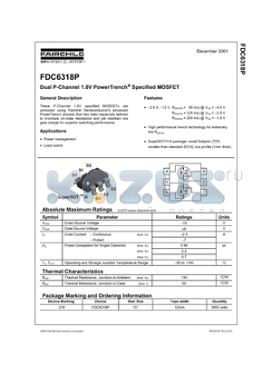 FDC6318 datasheet - Dual P-Channel 1.8V PowerTrench Specified MOSFET