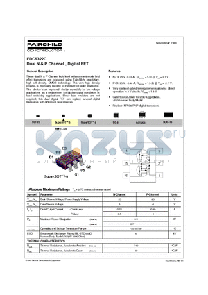 FDC6322 datasheet - Dual N & P Channel , Digital FET