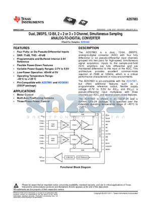 ADS7863IRGETG4 datasheet - Dual, 2MSPS, 12-Bit, 2  2 or 3  3 Channel, Simultaneous Sampling