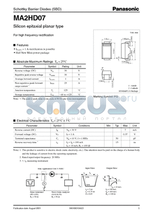 MA2HD07 datasheet - Schottky Barrier Diodes (SBD)