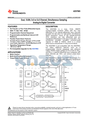 ADS7865IPBS datasheet - Dual, 12-Bit, 33 or 22 Channel, Simultaneous Sampling Analog-to-Digital Converter