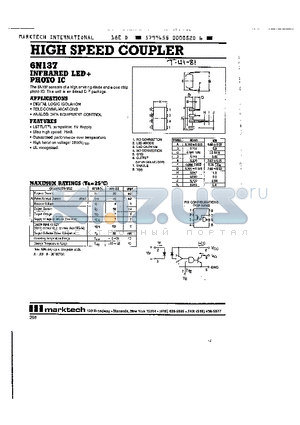 6N137 datasheet - HIGH SPEED COUPLER