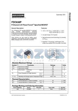 FDC638P_01 datasheet - P-Channel 2.5V PowerTrench Specified MOSFET