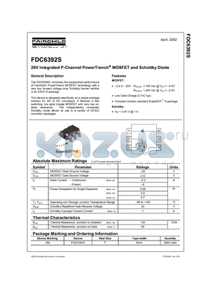 FDC6392S datasheet - 20V Integrated P-Channel PowerTrench MOSFET and Schottky Diode