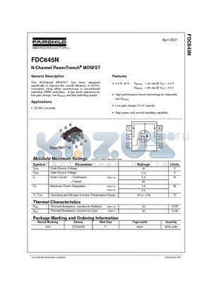 FDC645N datasheet - N-Channel PowerTrench MOSFET