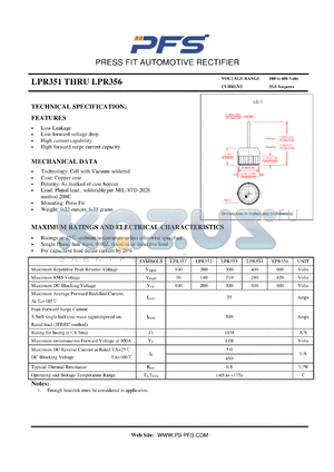 LPR356 datasheet - PRESS FIT AUTOMOTIVE RECTIFIER