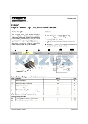 FDC658P datasheet - Single P-Channel, Logic Level, PowerTrenchTM MOSFET