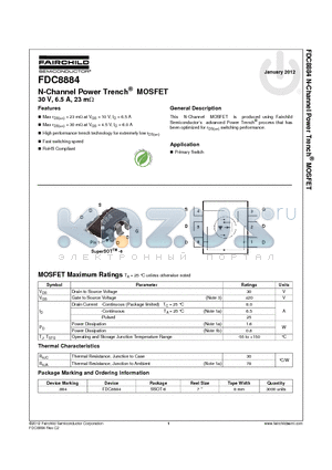 FDC8884 datasheet - N-Channel Power Trench^ MOSFET 30 V, 6.5 A, 23 mY