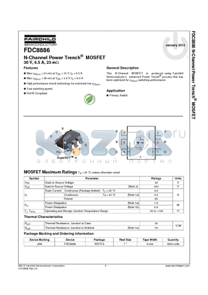 FDC8886 datasheet - N-Channel Power Trench^ MOSFET 30 V, 6.5 A, 23 mY