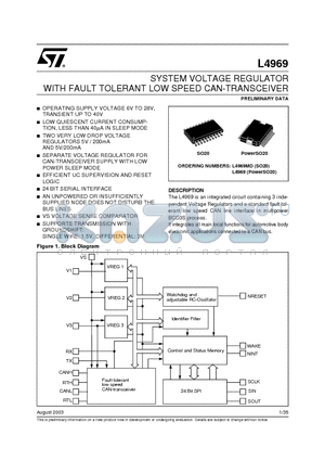 L4969 datasheet - SYSTEM VOLTAGE REGULATOR WITH FAULT TOLERANT LOW SPEED CAN-TRANSCEIVER