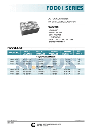 FDD01-05D0 datasheet - DC - DC CONVERTER 1W SINGLE & DUAL OUTPUT