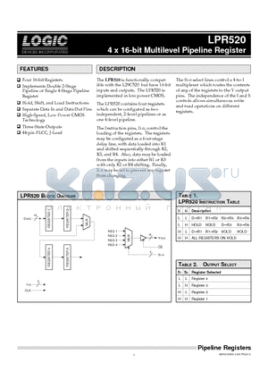 LPR520JC22 datasheet - 4 x 16-bit Multilevel Pipeline Register