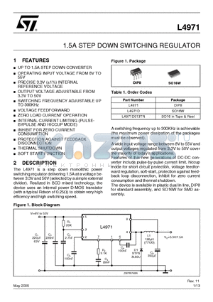 L4971 datasheet - 1.5A STEP DOWN SWITCHING REGULATOR