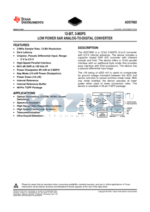 ADS7882IPFBT datasheet - 12-BIT, 3-MSPS LOW POWER SAR ANALOG-TO-DIGITAL CONVERTER