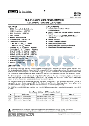 ADS7885SDBVT datasheet - 10-/8-BIT, 3-MSPS, MICRO-POWER, MINIATURE SAR ANALOG-TO-DIGITAL CONVERTERS