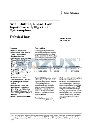 6N138 datasheet - Small Outline, 5 Lead, Low Input Current, High Gain Optocouplers