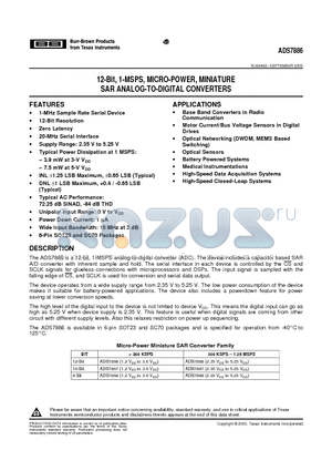 ADS7886 datasheet - 12-Bit, 1-MSPS, MICRO-POWER, MINIATURE SAR ANALOG-TO-DIGITAL CONVERTERS