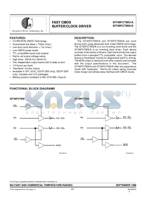 IDT49FCT805AP datasheet - FAST CMOS BUFFER/CLOCK DRIVER