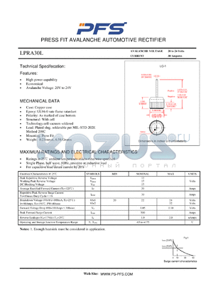 LPRA30L datasheet - PRESS FIT AVALANCHE AUTOMOTIVE RECTIFIER