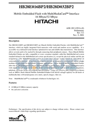 HB28E016 datasheet - Mobile Embedded Flash with MultiMediaCard-TM  Interface  16 Mbyte/32 Mbyte