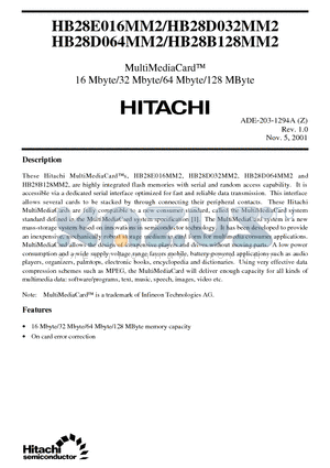 HB28D064MM2 datasheet - MultiMediaCard 16 Mbyte/32 Mbyte/64 Mbyte/128 MByte