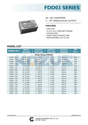 FDD03-05S4 datasheet - DC - DC CONVERTER 2 - 3W SINGLE & DUAL OUTPUT