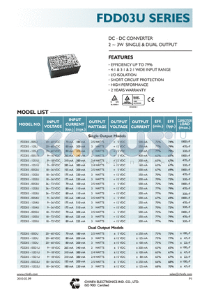 FDD03-05S4U datasheet - DC - AC CONVERTER 2~3W SINGLE & DUAL OUTPUT