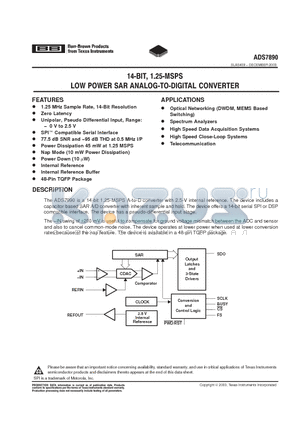 ADS7890 datasheet - 14-BIT, 1.25-MSPS LOW POWER SAR ANALOG-TO-DIGITAL CONVERTER