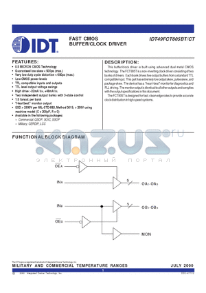 IDT49FCT805BTLSOB datasheet - FAST CMOS BUFFER/CLOCK DRIVER
