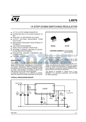 L4976D datasheet - 1A STEP DOWN SWITCHING REGULATOR