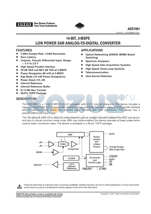 ADS7891 datasheet - 14-BIT,3-MSPS LOW POWER SAR ANALOG-TO-DIGITAL CONVERTER