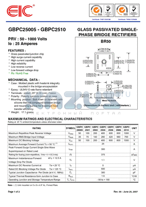 GBPC2502 datasheet - GLASS PASSIVATED SINGLE