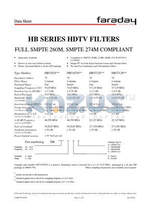 HB3712S datasheet - HB SERIES HDTV FILTERS