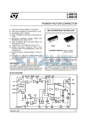 L4981 datasheet - POWER FACTOR CORRECTOR