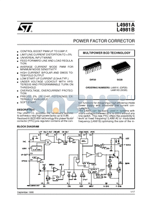 L4981B datasheet - POWER FACTOR CORRECTOR