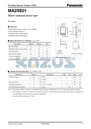 MA2SE01 datasheet - Schottky Barrier Diodes (SBD)